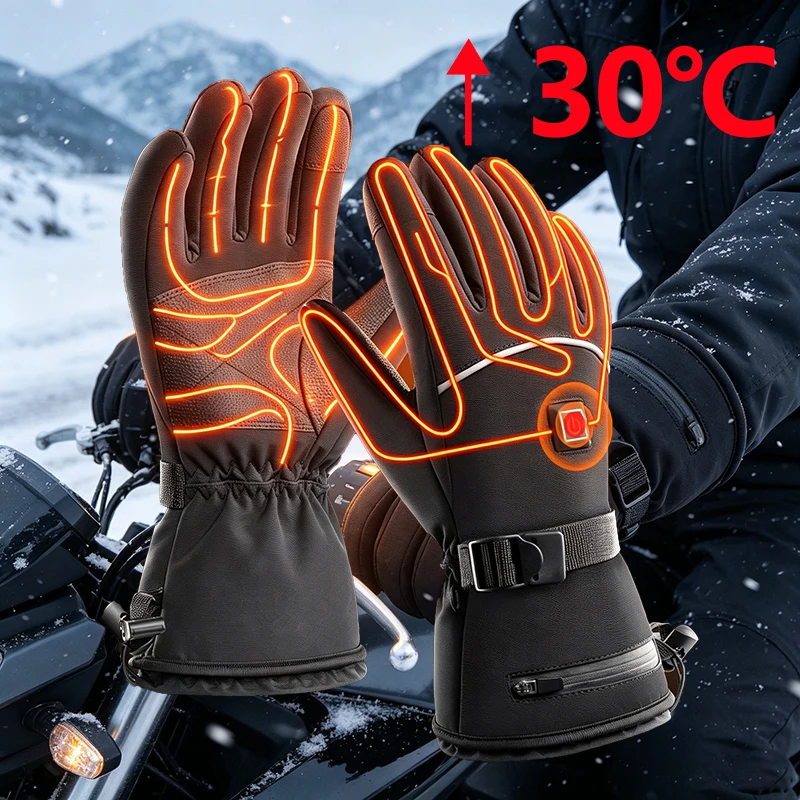 Electric Heated Motorcycle Gloves Rechargeable Waterproof Touch Screen Winter Thermal Hand Warmer Gloves for Ski Cycling Outdoor