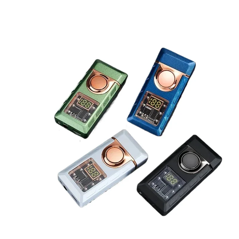 Encendedor recargable portátil tipo C controlado por voz, luz de color, pantalla de batería, interruptor de llama abierta, encendedor de fuego a chorro