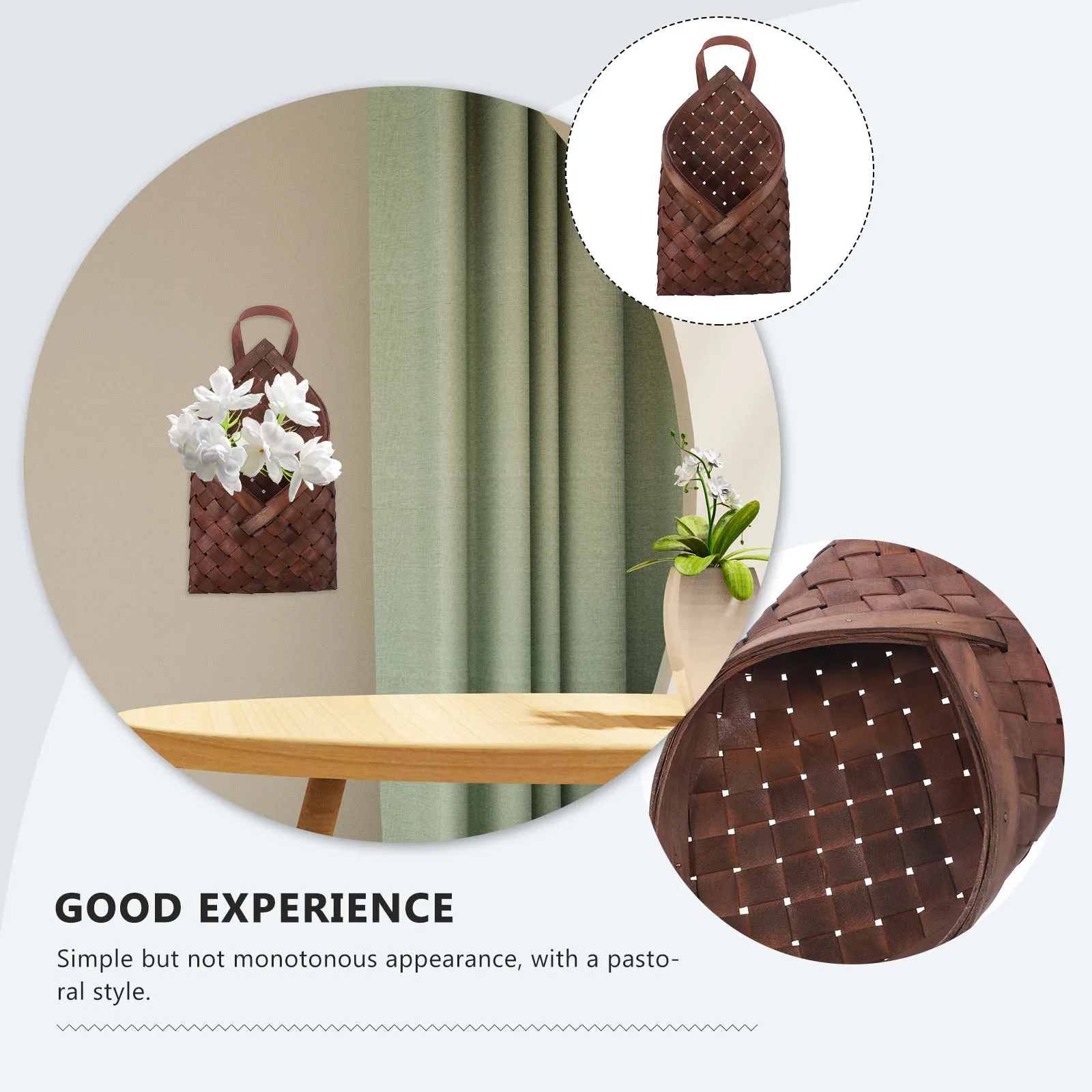 

Rustic Wood Woven Basket Hanging Storage Bin Versatile Flower Holder Kitchen Organizer Wall Decoration Basket