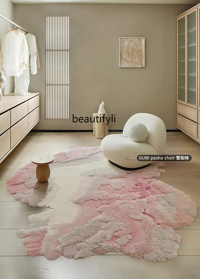 Living room palette, fashionable high-end handmade special-shaped carpet, living room wool pink bedside blanket, bedroom