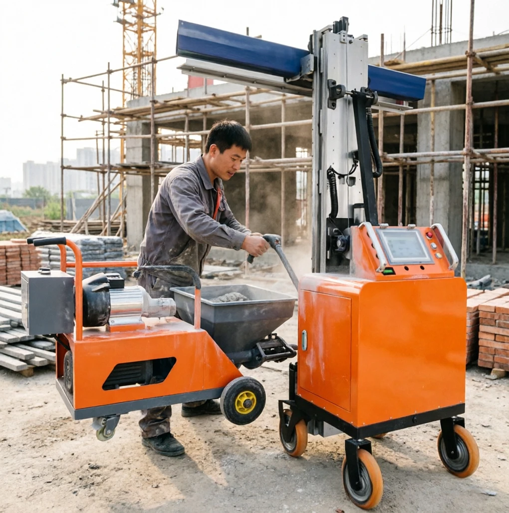 2026 Hot seller Villa Renovation Automatic Wall Render Machine Wheeled Mobile Auto Leveling Interior Cement Mortar Plaster Tool