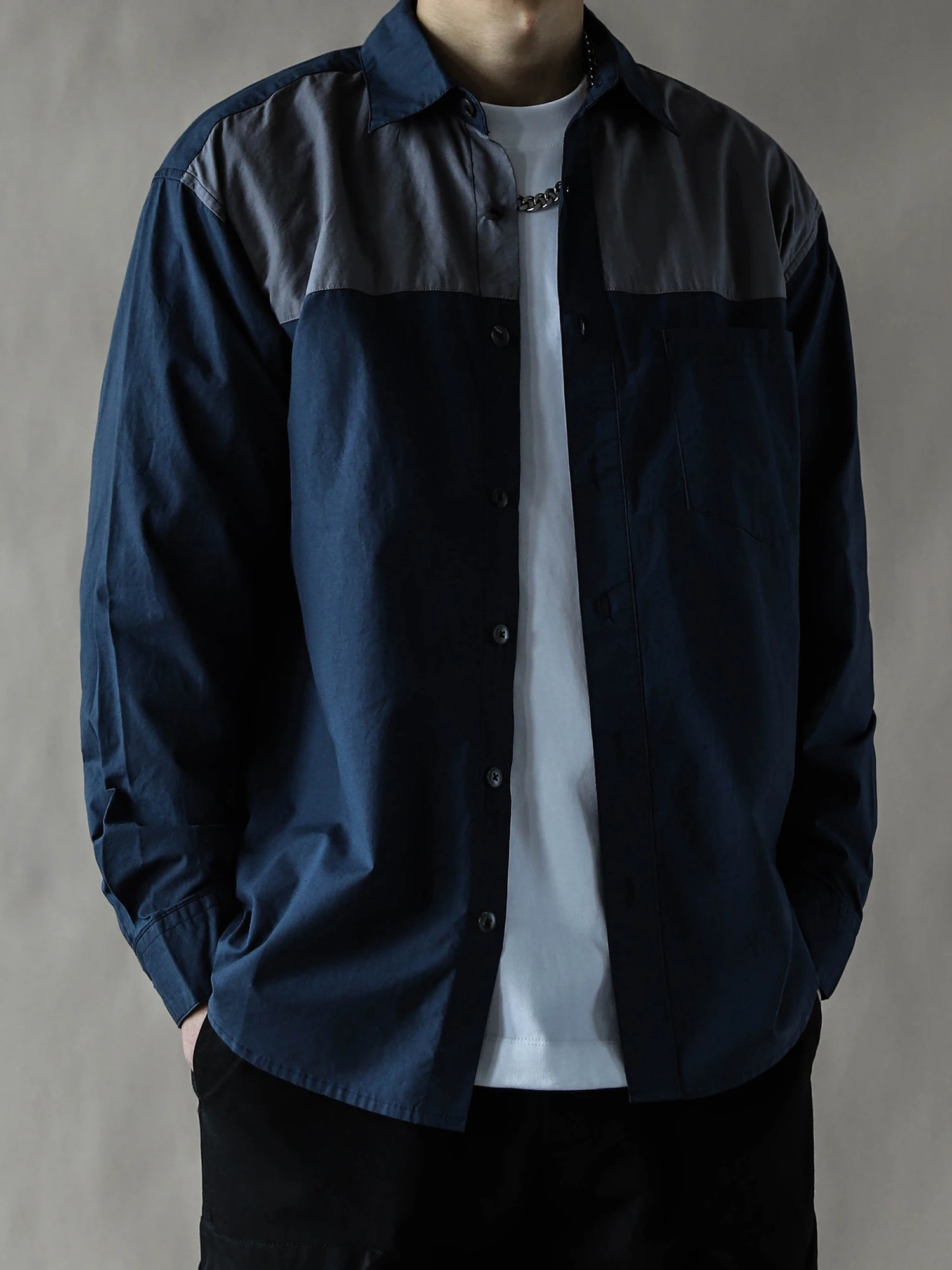 

Retro Patchwork Workwear irt Men's Long Sve Loose Collar Casual Cotton Linen Blend ex Spring Summer Faionable Oute...