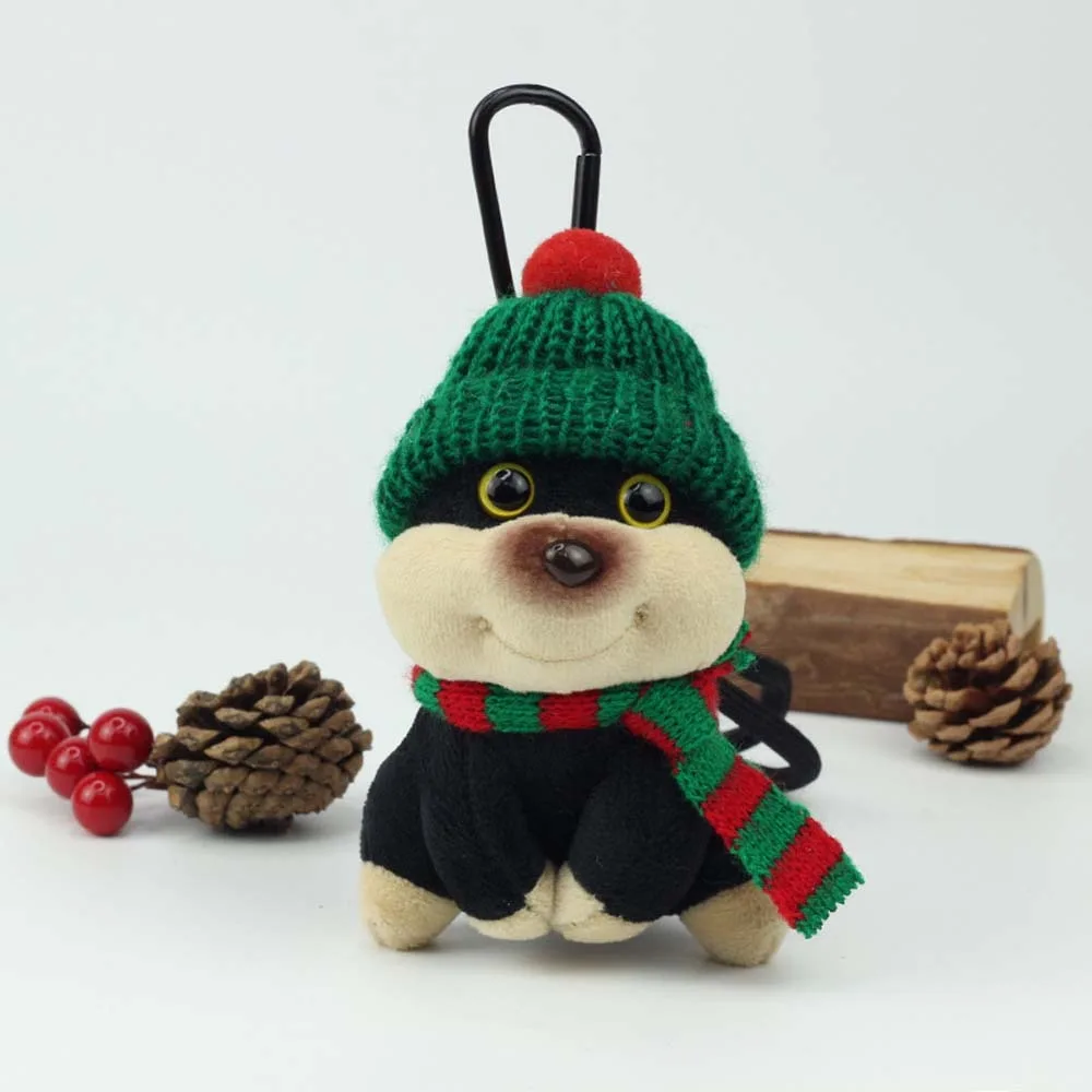 Bag Charm Soft Christmas Plush Doll Flower Cartoon Creative Dog Pendant Cross Dressing PP Cotton Plush Animal Key Ring Couple