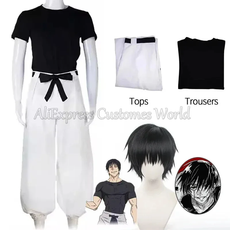 

Anime Jujutsu Toji Fushiguro Cosplay Costume Kaisen Season 2 Fushiguro Toji Wigs Hairform Uniform Halloween Top for Women Men