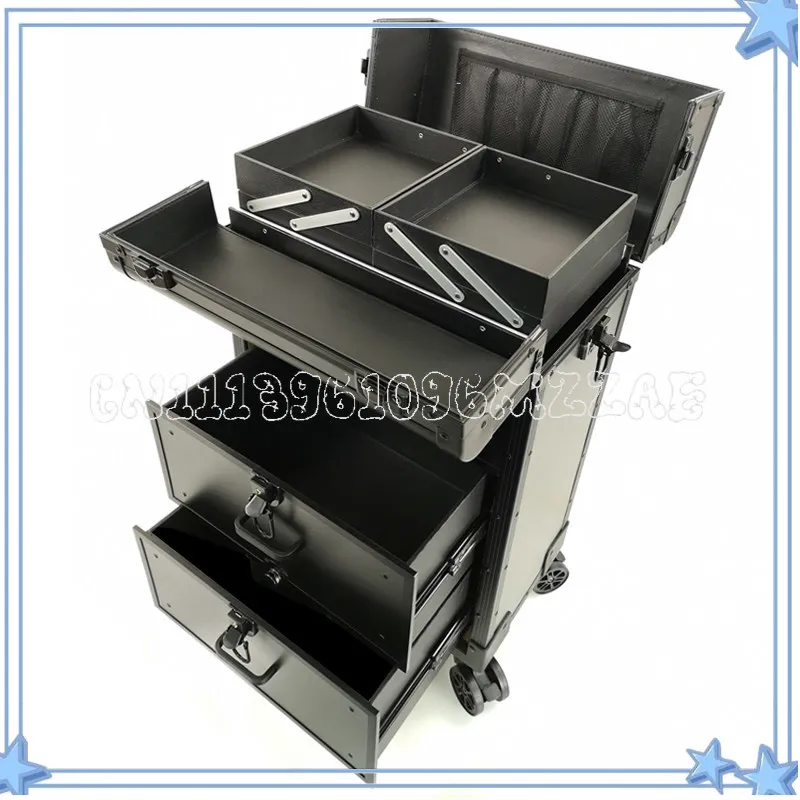 Luxury Aluminum Alloy Trolley Makeup Case, Professional Storage Toolbox for Makeup Nail Art Hairline