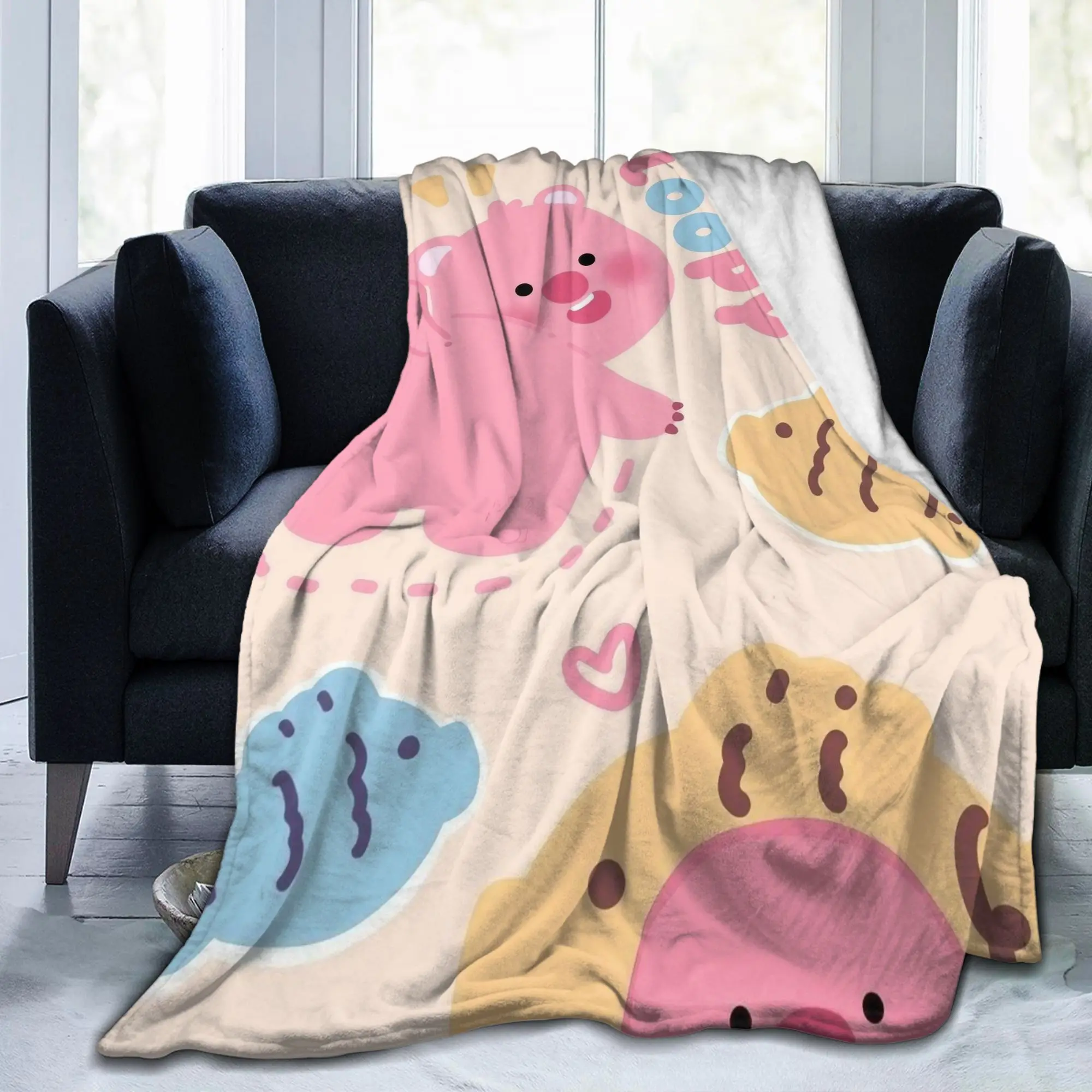 Loopy Cartoon Beaver  Blankets Velvet Summer Cute Multi-function Lightweight Thin Throw Blanket for Bedding Office Rug Piece