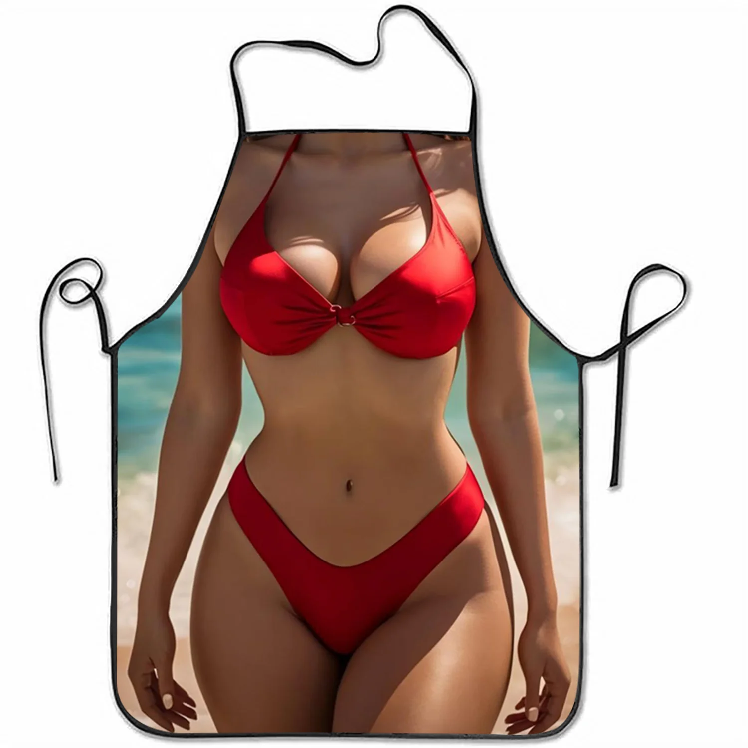 

Красный кухонный фартук-бикини с 2D-принтом, водонепроницаемый, из полиэстера, в пляжном стиле, подарок