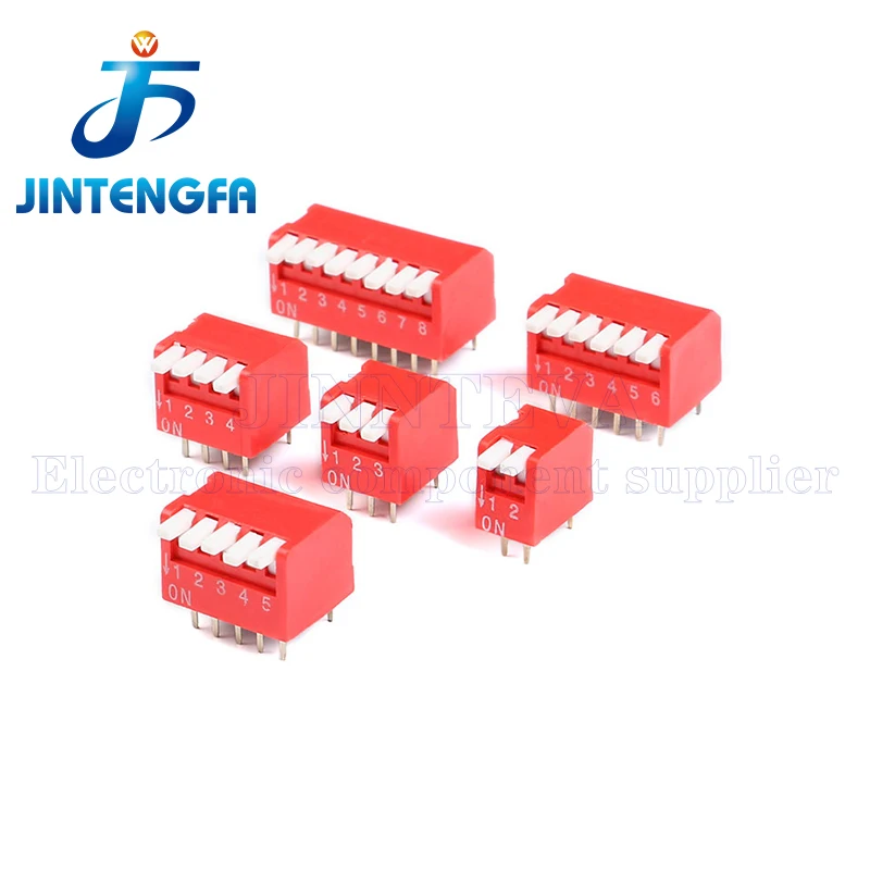 10PCS/Lot 2.54mm Dial switch Slide Type DIP Switch Module 1/2/3/4/5/6/8/10Pin Bit Piano type Side switch Red Toggle Switch