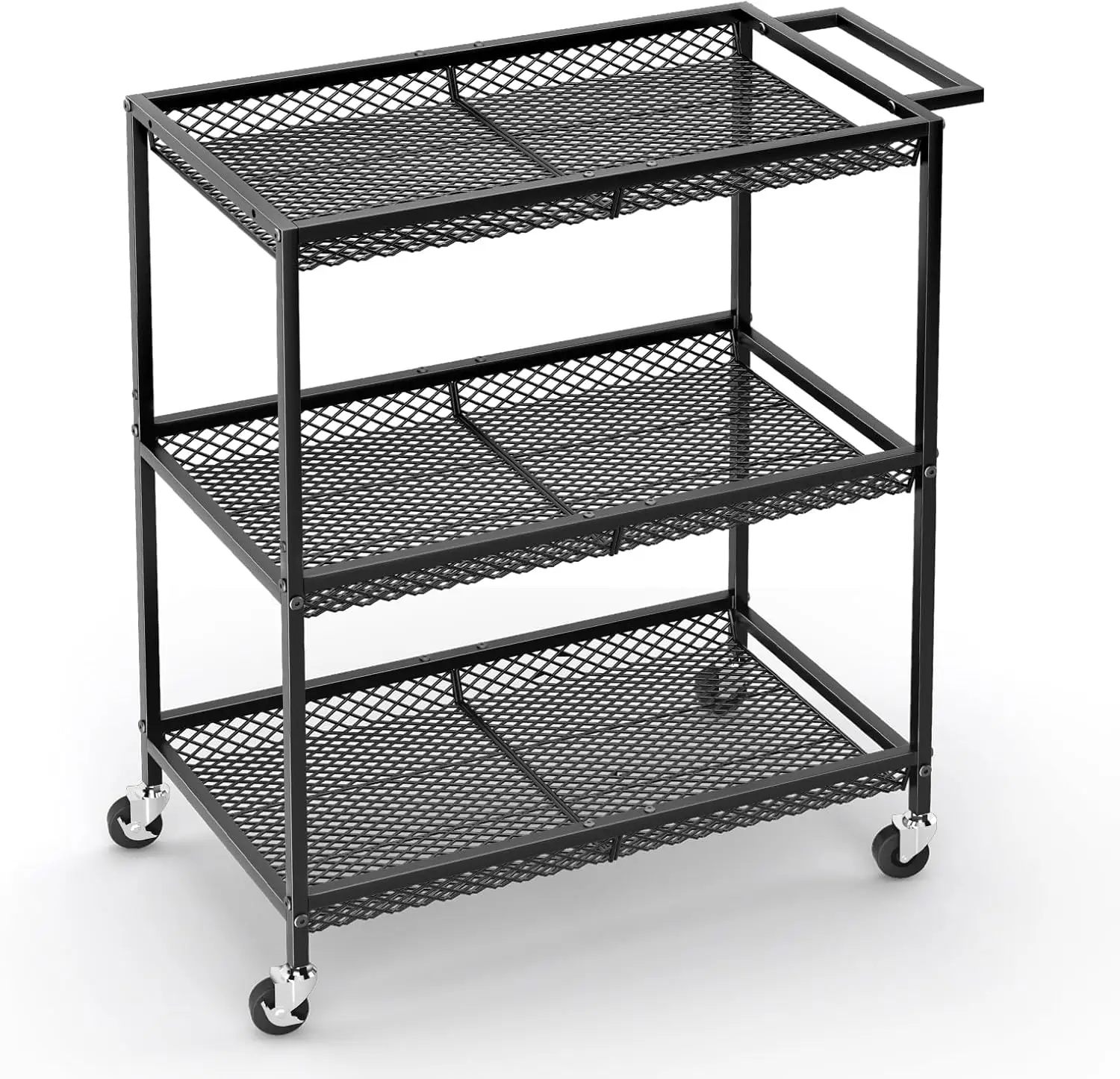 

3 Tier Rolling Utility Kitchen Cart, Heavy Duty Wire Rolling Cart on Wheels, Commercial Metal Serving Carts with Handle,