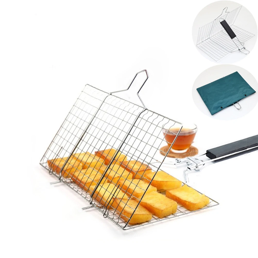

Stainless Steel BBQ Grill Rack Detachable Foldable Grilling Basket for Fish Steak Outdoor Camping Picnic Barbecue