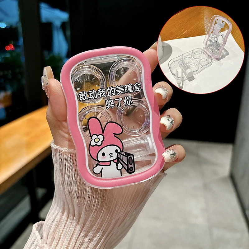 2024 Kawaii Cute Sanrio Hellokitty Contact Lens Case Meitong Box with Mirror Portable Sweet Anime Birthday Gift Toys For Girls