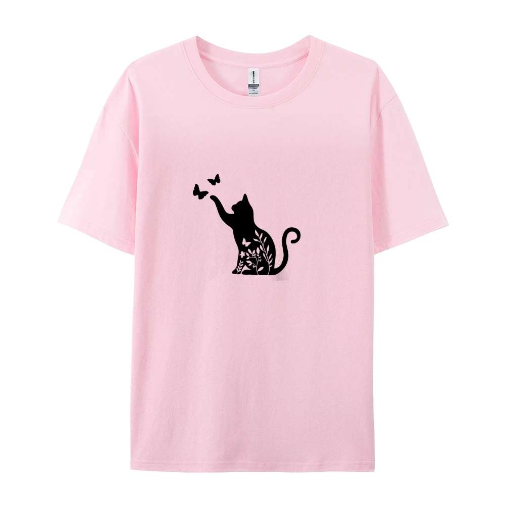 Cute Cat print, Butterfly print, Y2K, Berserk Short T-shirt, Short sleeve, all cotton, Double sided, Ladies, holiday wear, S-4XL