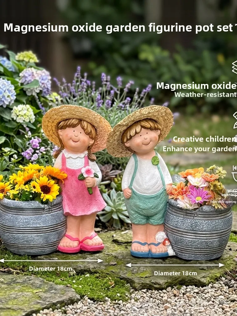 French Country Style Outdoor Balcony Garden Decoration Cartoon Boy Girl Flower Pot Hat Decorative Accessories for Adults