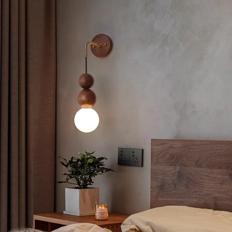 Walnut Wood Gradient Glass Wall Light, Arandela para quarto, Cabeceira, Sala de jantar, Corredor Corredor, Madeira