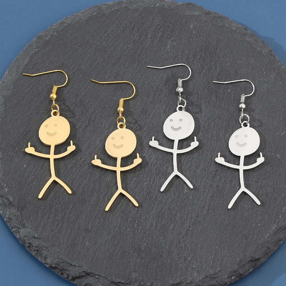 Women's Funny Doodle Ear pendant Punk Hip Hop Style Stainless Steel Dangle Earrings Fashion Geometric Shape Jewelry Accessory