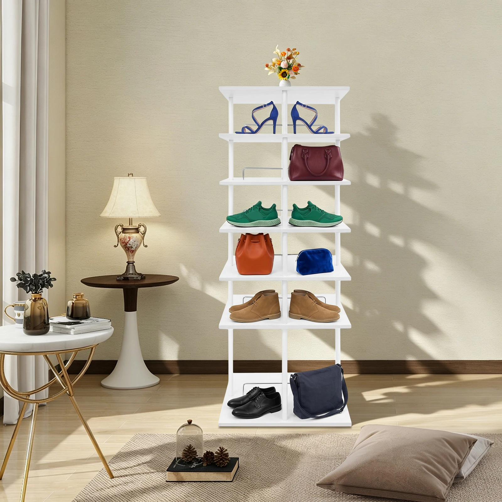 6 Tiers Multi-Tier Shoe Storage Rack 360° Rotatable Rotating Shoes Shelf Organizer 19.5kg Load Capacity Shoe Rack Used in Homes/Stores/Clothing Stores/Hotels/Gift Stores