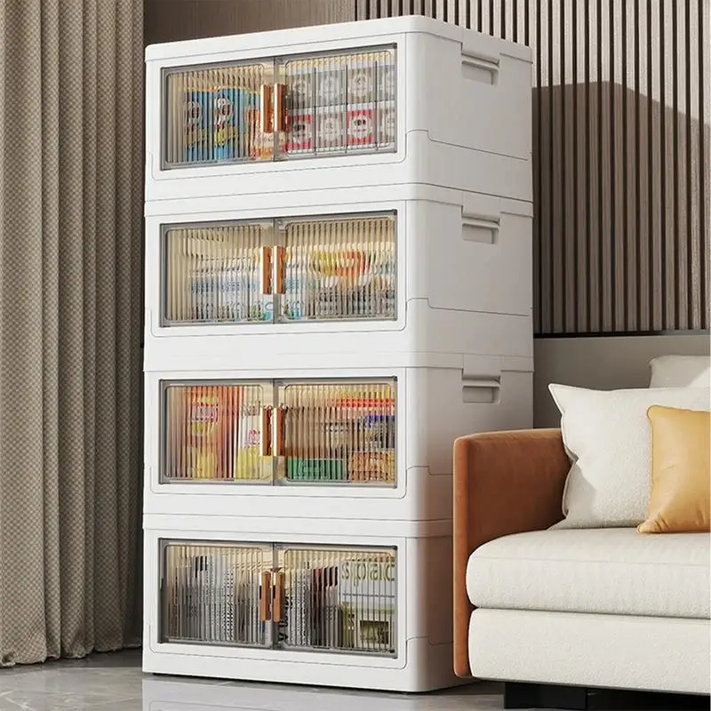 Folding Storage Box Locker With Doors Multi-purpose Cabinets Drawer Storage For Bedroom Visualized Storage Bins With Lid