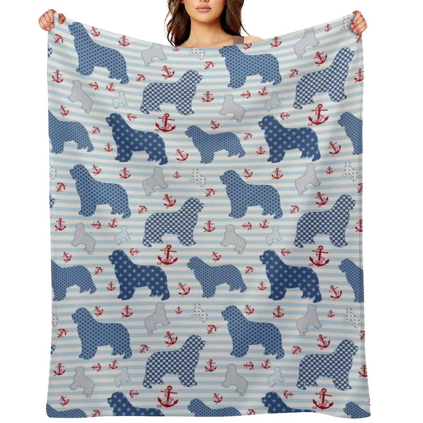 

Nautical Newfie Pattern Throw Blanket Plaid on the sofa Bed linens Loose christmas gifts Blankets