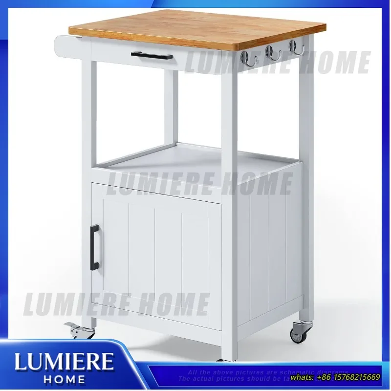 

Rolling Kitchen Island Cart with Drawer Storage Wheels Small Coffee Bar Microwave Stand Table Cabinet Customizable Home