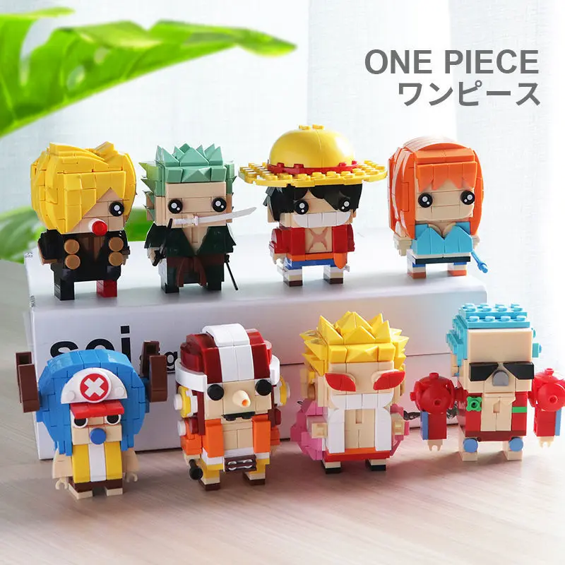 Cartoon Anime One Piece Assembled Figure Cute Luffy Chopper Nami Sanji Action Figures Small Particle Assembled Toy Birthday Gift