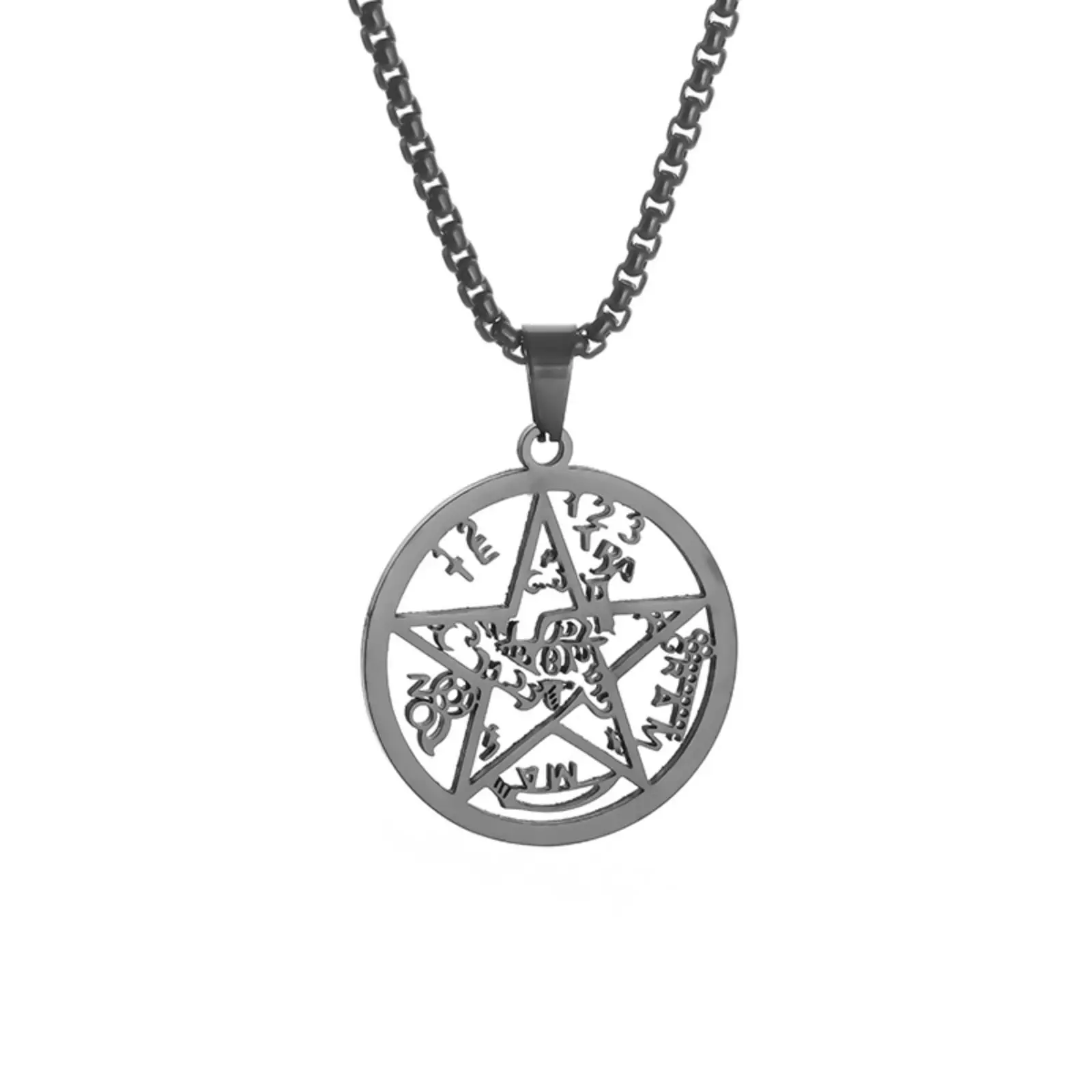Pentagramm des Salomonsiegel-Halskettenanhängers Kabbala-Talisman Anhänger Edelstahl-Halskette Amulett Schmuck Geschenk für Männer und Frauen – Detail 2