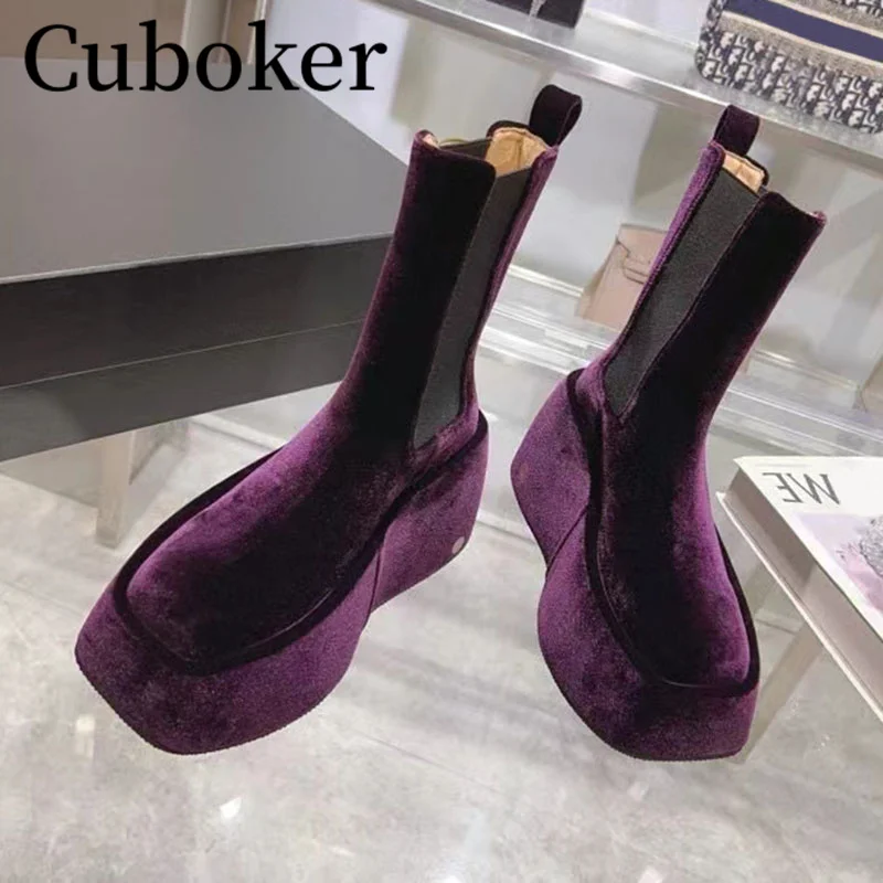 

Autumn Winter Corduroy Boots Women Ankle Thick Bottom Short Boots Square Toe Female Modern Platform Boots Banquet Women Shoes