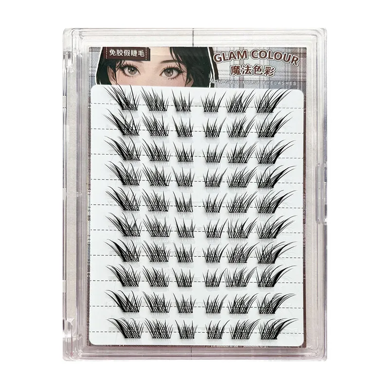 Auto-adesivo cílios postiços, grosso Lash Extensão, DIY Segmentado, Efeito Fox Eye, macio, sem necessidade de cola, reutilizável, o uso diário