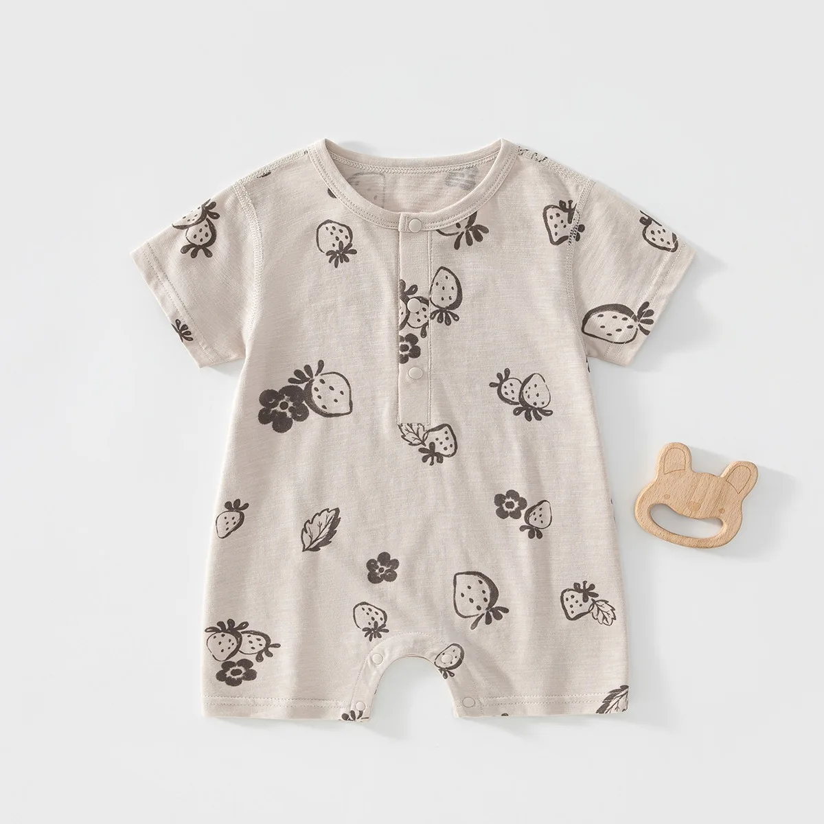 Baby Boy Girl Slub Cotton Natural Texture Breathable Romper 6-18M Infant Summer Lightweight Moisture-wciking Short Sleeve Onesie