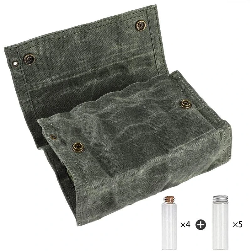 Q84C Canvas Seasoning Storage Bag Organizer with 9 Spice Jars Condiment Container Set for Outdoor Camping BBQ Picnic Accessory