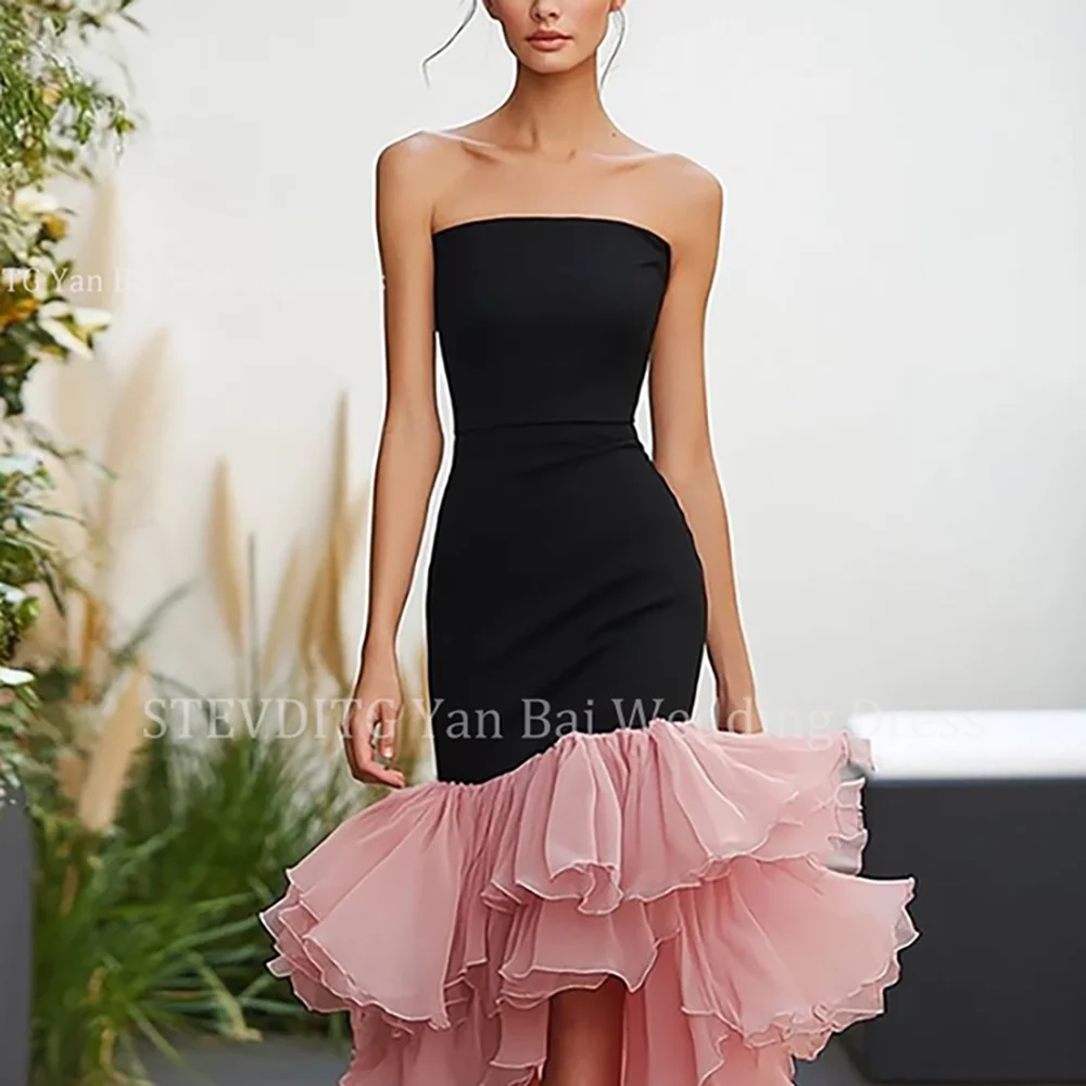 Robes De bal sirène sans bretelles robe De Soirée sans manches plis à plusieurs niveaux tapis rouge bal haut/bas contraste couleur Robes De Soirée