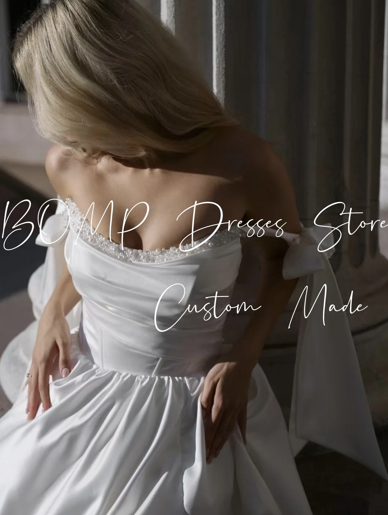 BOMP élégant épaules nues nœud Robe De mariée chérie perles Corset balayage Train taffetas Robe De mariée Robe De Mariée personnalisée