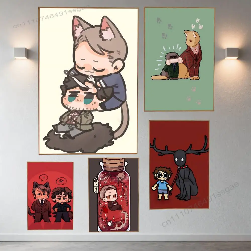 

H-HannibalS and Will Chibi Retro Fashion Pictorial Poster Sticky Poster Paper Sticker DIY Room Bar Cafe Wall Decor Gift