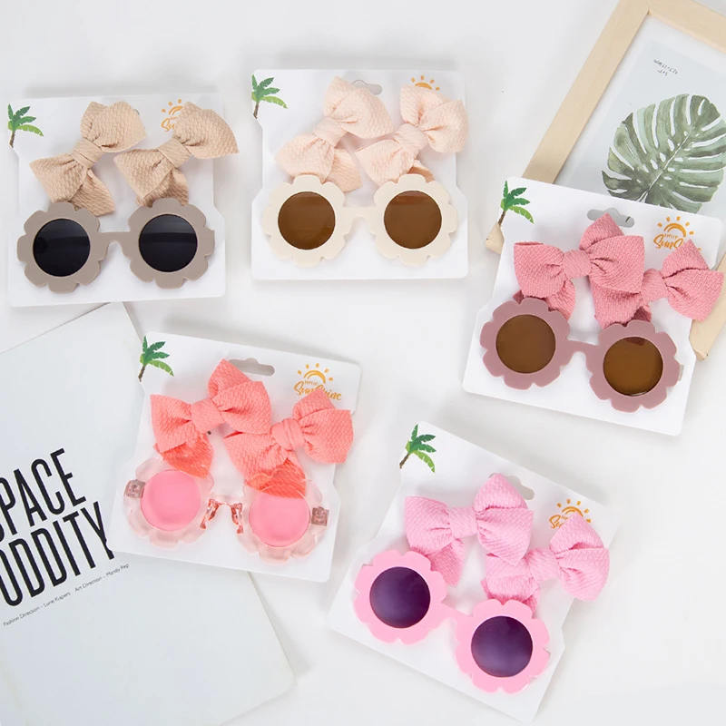 

Flower Baby Hair Clips Sunglasses Set Bowknot Princess Baby Girl Hair Hairpins Kids Sun Glasses
