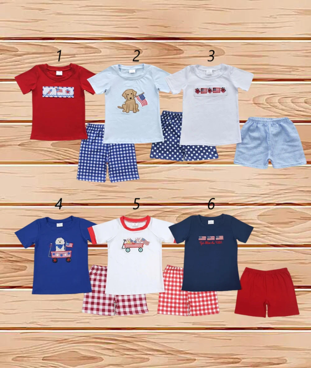 

4.16 Wholesale Western Boutique outfits children clothing Sibling Baby Boys July 4th Summer Shorts Outfits