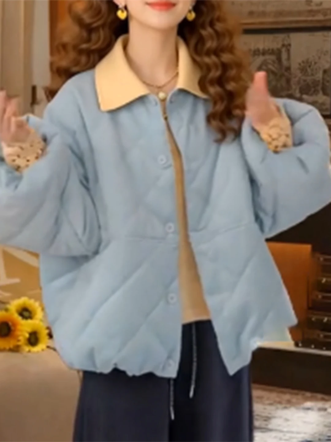 

Утепленная стеганая хлопковая куртка для женщин: новая зимняя модель свободного кроя в стиле ретро, высококачественная, с длинными рукавами, круглым вырезом, из хлопка