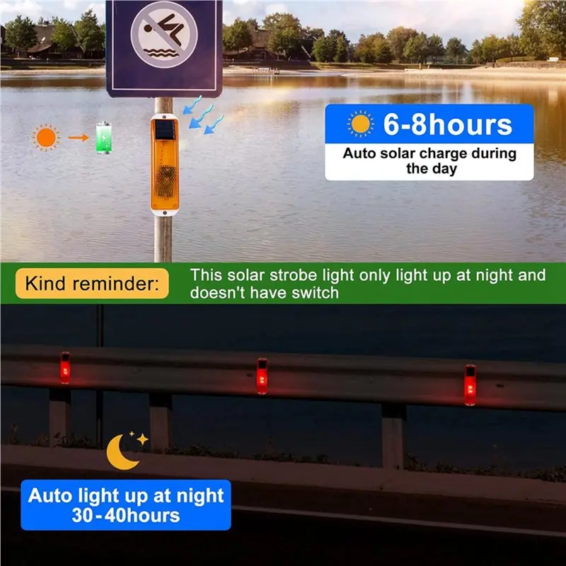 B62B-Solar Warning Lights, Bright Solar Strobe Lamp Magnetic Base, Waterproof LED Beacon Safety Light Outdoor 16 Pack Red