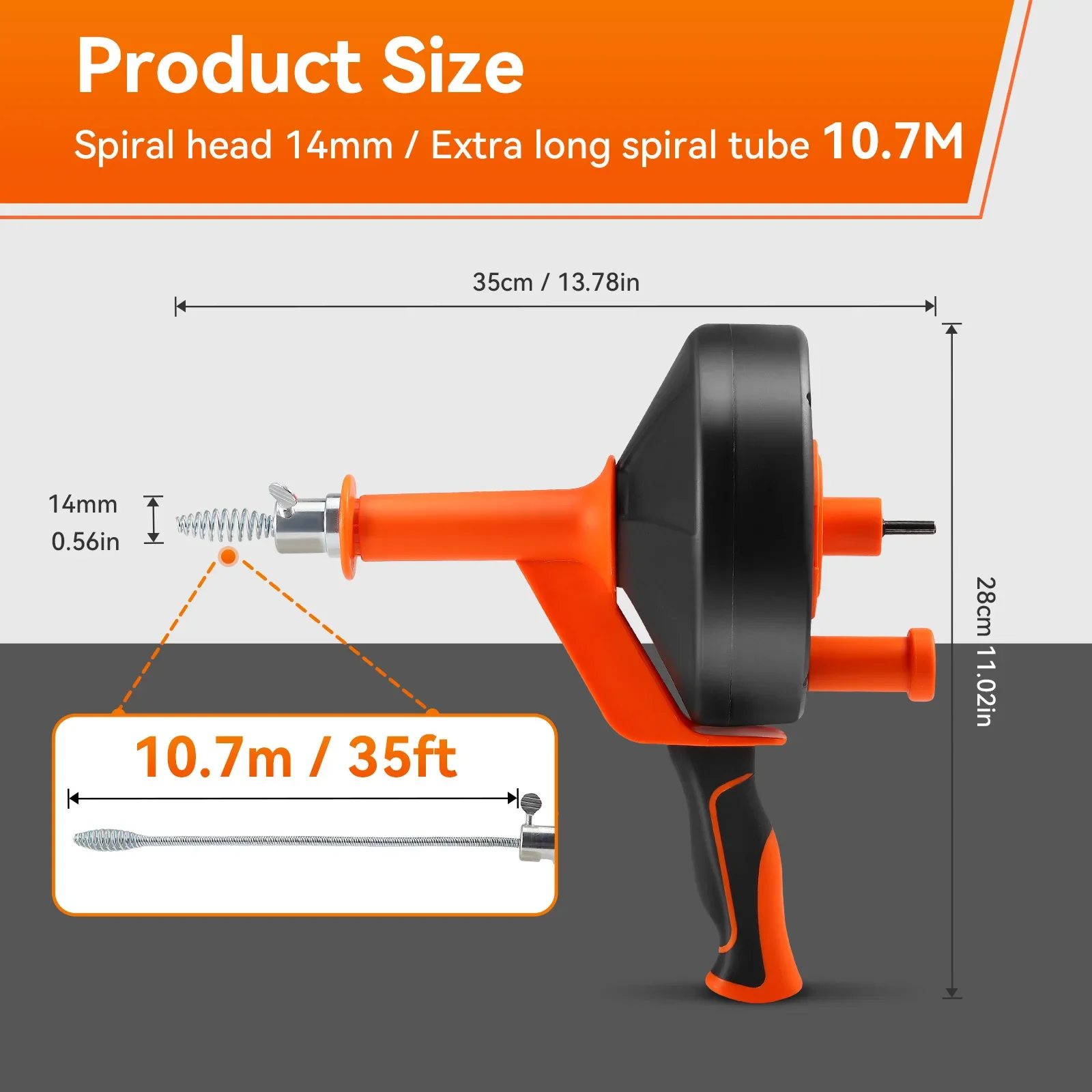 a*-Drain Snake Unblocker Auger Plumbing Snake Manual Feed Pipe Sewer Plunger Snake Clog Remover For Kitchen Bathroom Shower^