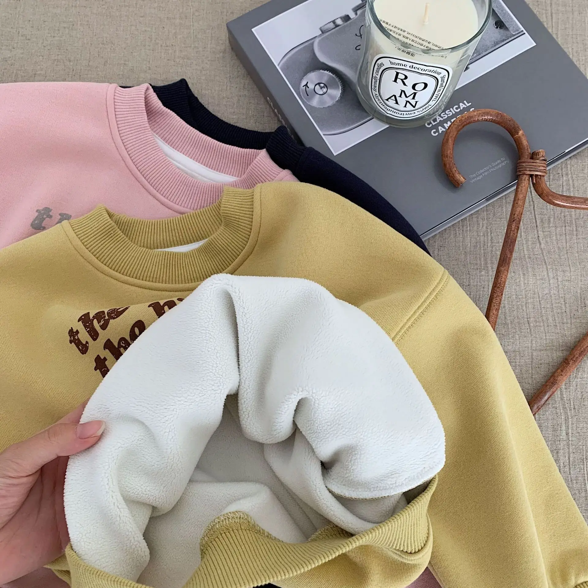 طفل بنين بنات دافئ عادية شتاء الخريف الأطفال أفضل 2-7Y الاطفال القطن صوف مبطن البلوز إلكتروني طباعة طاقم الرقبة البلوز #6