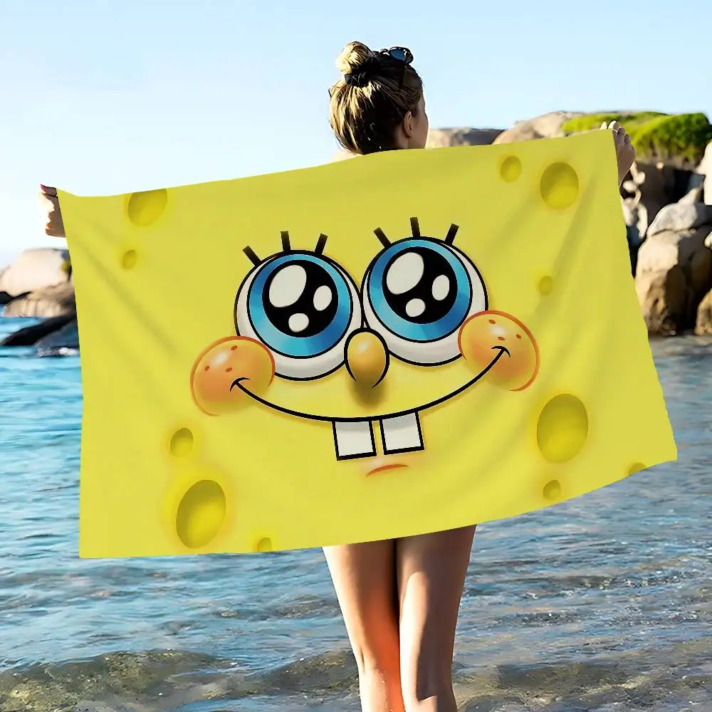Magic Shark Cute S-Spongebobs Bath Towel Microfiber Soft Water Absorbing Breathable For Girl Kids Decorative Beach Towel