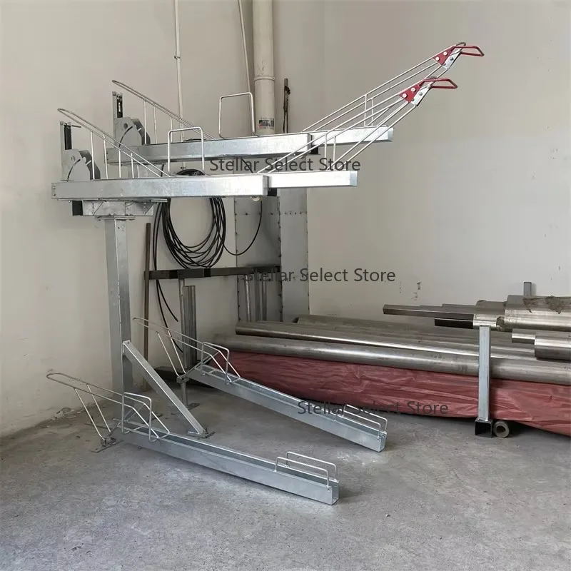 Easylift Premium -powered Double-Decker Assisted 4 Two-Tiered Cycles Storage Rack Across Two Tires for Handily Storing Bikes