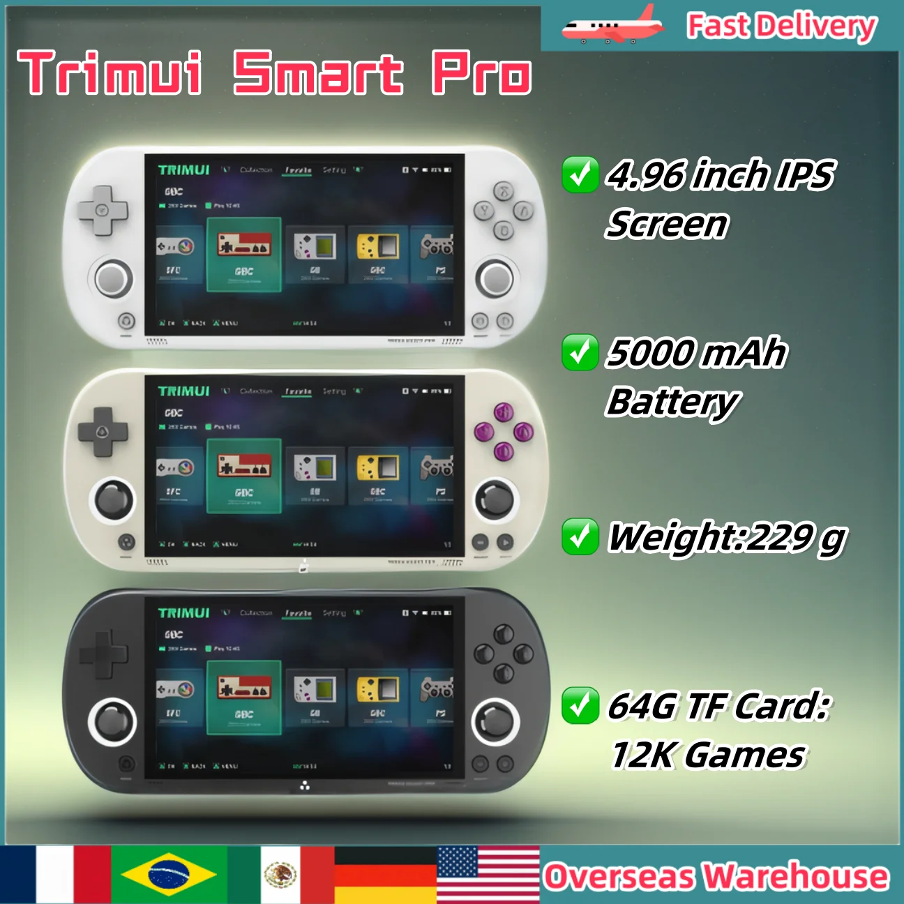 

Trimui Smart Pro Handheld Game Console Linux System Handheld Game Consoles 4.96''IPS Screen Retro Video Game Console Player Gift