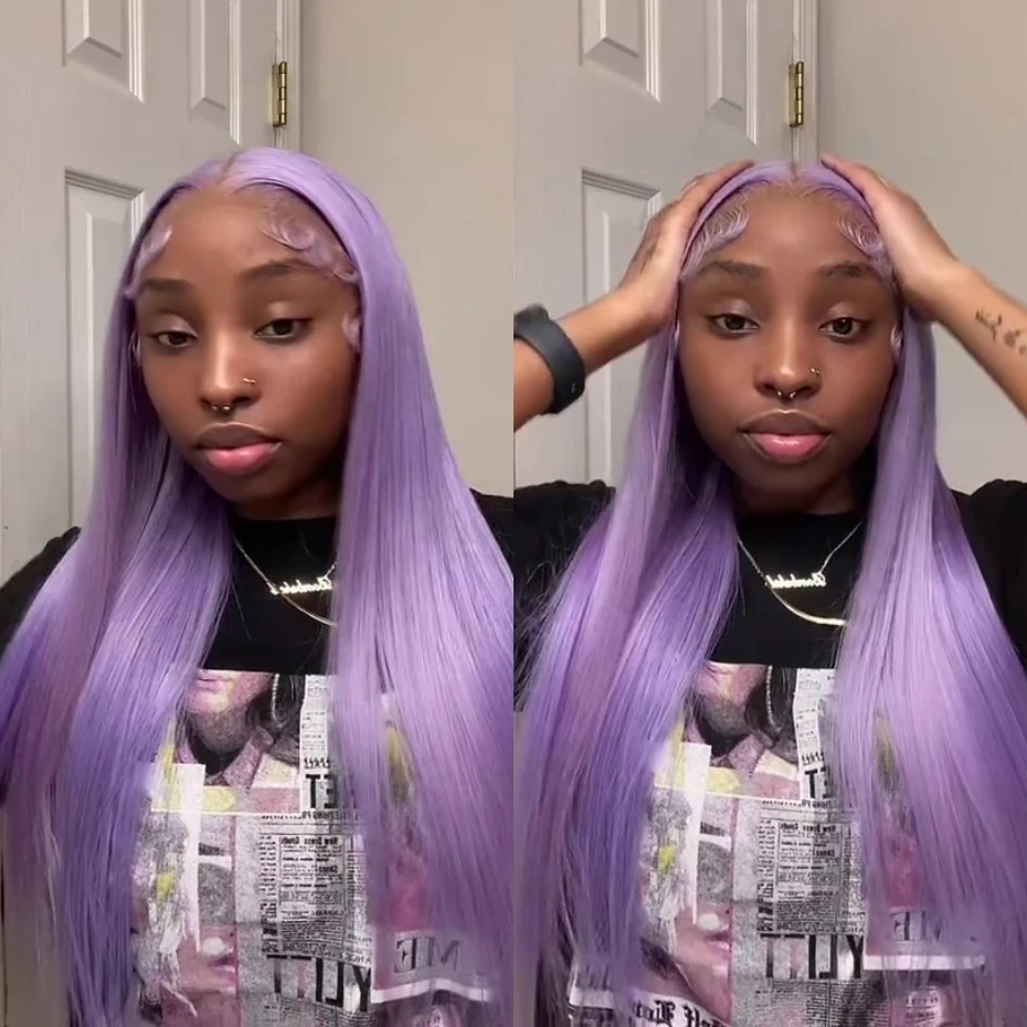

Purple Lace Fronts Wigs Human Hair Lace Frontal Wig 13x6 Straight Pre Plucked Lavender Purple Color Lace Fronts Wigs Human Hair