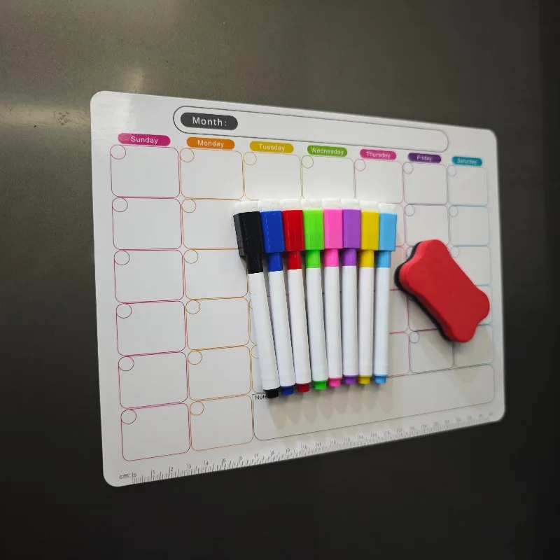 5Pcs - Includes 1 Magnetic Colorful Calendar - 3 Markers - 1 Eraser - Reusable - Suitable for Metal Doors - Refrigerator Doors - for Calendar Planning