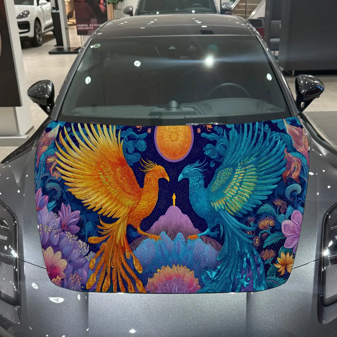 

Twin Phoenixes Car Hood Vinyl Stickers Car Surface Protection Decal Car Decoration Cover Vinyl Wraps Waterproof Self-adhesive Au