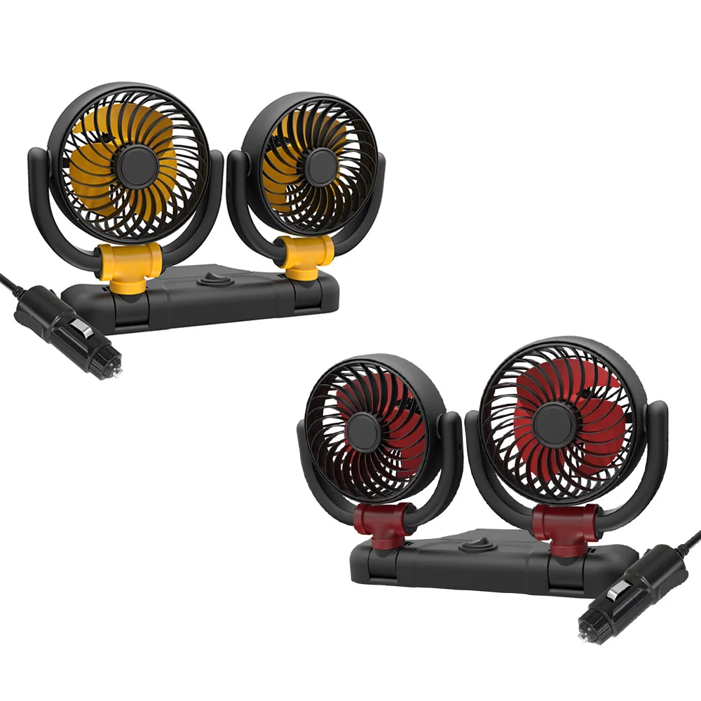 12 24V DC Car Cooling Fan Portable  Electric Fan Double Headed Cooling Air 360 Degree Rotate For Car Dashboard