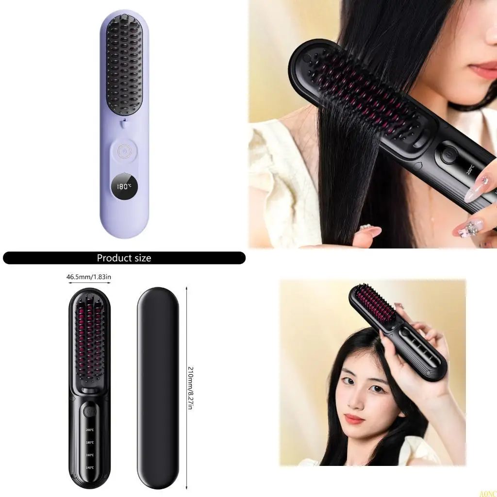 A0NC Portable Wireless Hair Straightener Quickly Heating Hair Styling Tool 4 Temp Settings Rechargeable Straight Hair Comb