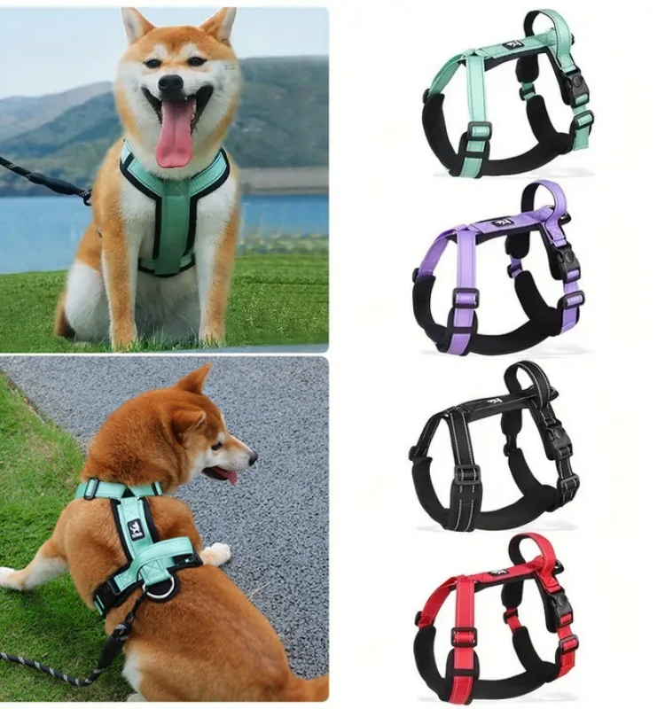 Anti-Escape Dog Harness with Handle Nylon Dog Harness Vest Small Medium Dogs Harness French Bulldog Walking Pet Supplies