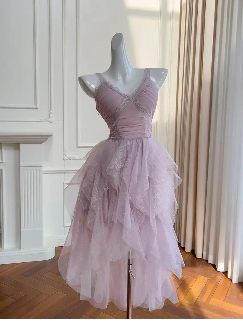 Ele Princ Robe violette avec train Broderie lourde Cadeau d'anniversaire pour femme Taille haute Jupe trapèze Longue Polyester F...