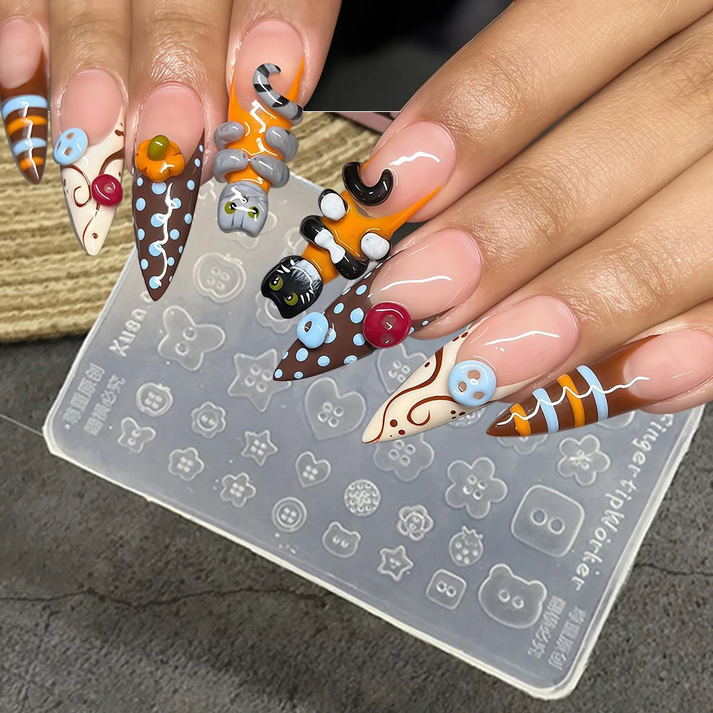 Manicure Multi Shapes Button Small Model 3D Buttons Nail Art Mold Silicone Cute Nail Charms Tool Women DIY Resin Buckle Supplies