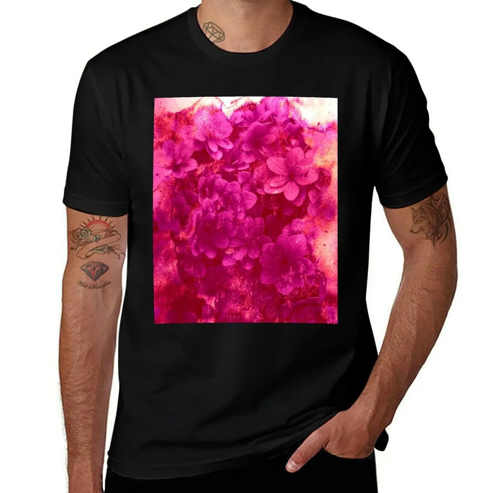 

small fuchsia flowers T-Shirt cotton t shirts man 100% t shirt for man 100 percent cotton